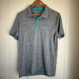 Icebreaker Merino Gray Striped Polo Shirt with Teal Accents
